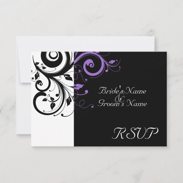 Sm Black +White Purple Swirl Boda coincidente RSVP (Anverso)
