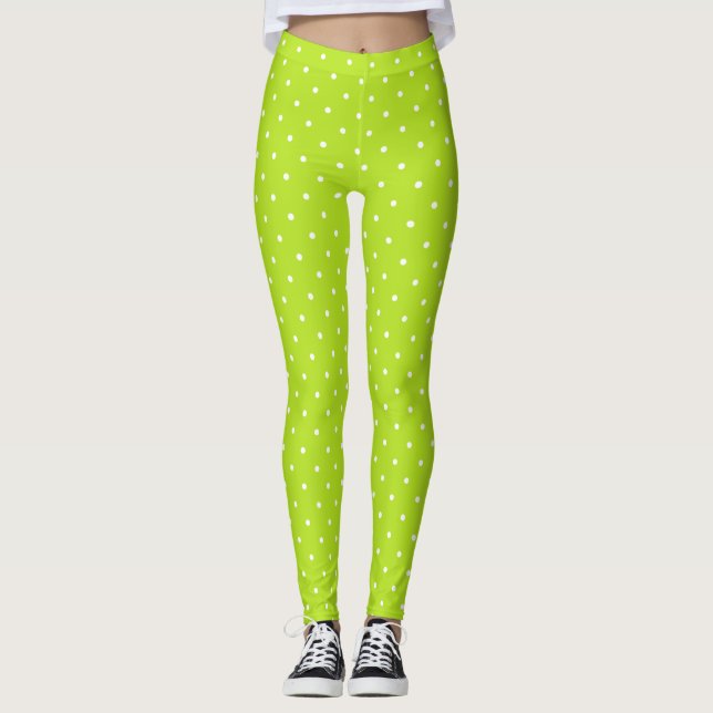Small white polka dots on lime green leggings  (Anverso)