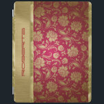 Smart Cover Para iPad Damas de flores rojas doradas y borgoñosas<br><div class="desc">Elegantes damascos de oro monograma y de color burdeos con acentos metálicos de oro.</div>