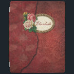 Smart Cover Para iPad Damasco rojo añejo y Rosas personalizados<br><div class="desc">Capas de damasco rojo envejecido con bordes rotos,  marco de filigre dorado y rosas vintage. Nota: Efectos esculpidos,  grabados,  grabado en relieve y dimensionales,  de aspecto estratificado,  envejecido o erosionado,  texturas y sombras logradas digitalmente. El producto real tiene una superficie plana.</div>