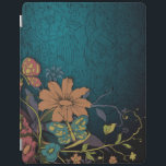 Smart Cover Para iPad Flores silvestres y mariposas grabadas<br><div class="desc">Bouquet de flores silvestres y mariposas en colores cálidos sobre un fondo azul oscuro con flores grabado.</div>