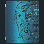Smart Cover Para iPad Fondo azul metálico del cráneo de azucar de león n<br><div class="desc">Cráneo de azúcar floral de león negro de Guay con acento purpurina azul sobre tonos azules de fondo metálico de acero cepillado. Esta es sólo una imagen y no es metalizado o purpurina real. Si necesita ayuda para personalizar alguno de mis diseños, póngase en contacto con el diseñador ArtOnWear. Formato...</div>