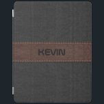 Smart Cover Para iPad Impresión Elegante De Cuero Negro Y Marrón<br><div class="desc">Imagen elegante de la impresión de textura de cuero cosido negro y marrón con monograma de personalizable.</div>