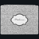 Smart Cover Para iPad Nombre de monograma del purpurina de brillo de Gua<br><div class="desc">Cubierta del nombre del monograma del brillo brillante del purpurina plateado Guay. Puede cambiar fácilmente el nombre.</div>