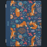 Smart Cover Para iPad Patrón de pájaros y flores de los zorros retro col<br><div class="desc">Los zorros pusilvestres pájaros y las flores retro ilustracion sin fisuras con color de fondo azul personalizado.</div>