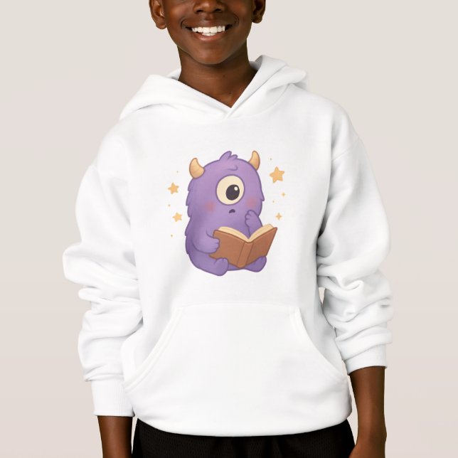 Smart Reading Monster Kids Hoodie — Purple Book  (Anverso)
