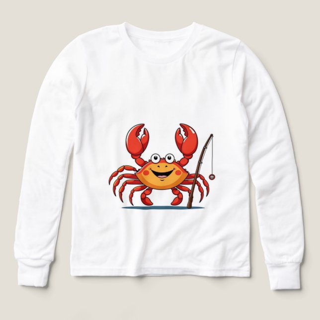 Smiling Crab Fishing – Kids’ Long Sleeve Tee (Diseño frontal)