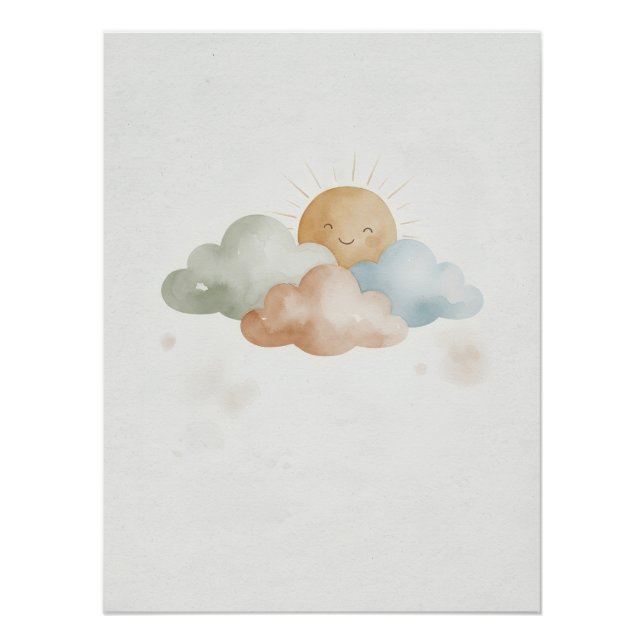 Smiling Sun Poster with Clouds/Cute Room Decor (Anverso)