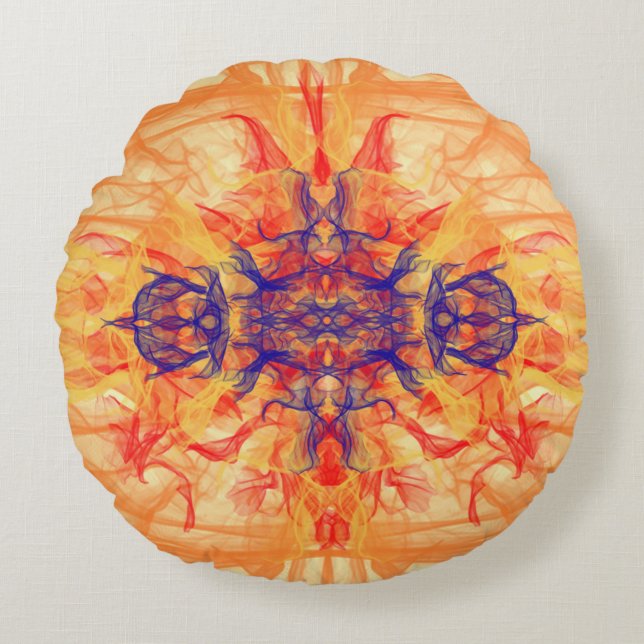 SMOKE naranja - Arte Fractal - Almohada redonda (Anverso)