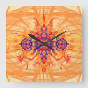 SMOKE naranja - Arte fractal - Reloj de pared cuad