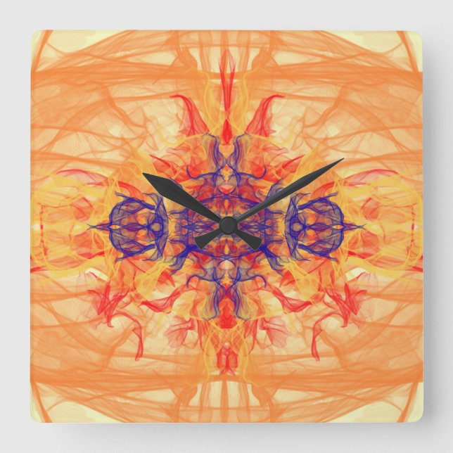 SMOKE naranja - Arte fractal - Reloj de pared cuad (Anverso)