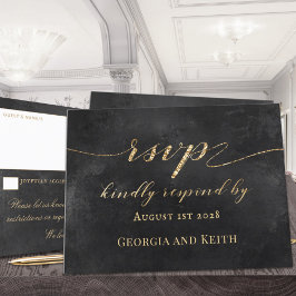 Smoky Black & Gold Elegant Wedding RSVP