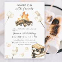 S'more Fun Campfire Primera Invitación de cumpleañ