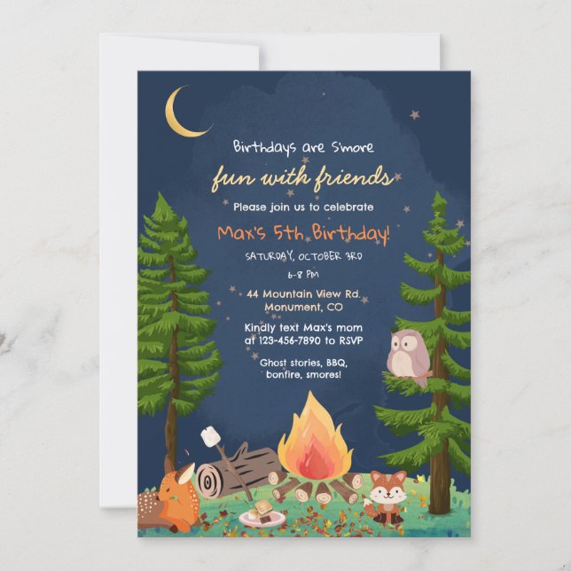 S'mores, la invitación de cumpleaños de un niño co (Anverso)