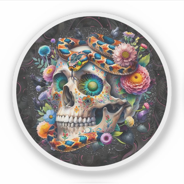 Snack con el Pegatina de redondeo floral de cráneo (Anverso)