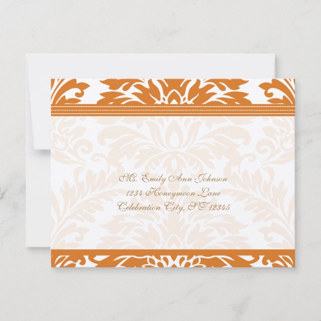 Snapdragon Coral & Ivory Damask Wedding RSVP (Anverso)