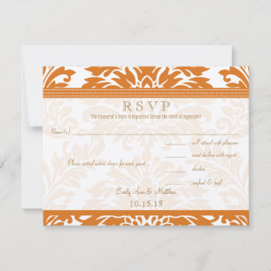 Snapdragon Coral & Ivory Damask Wedding RSVP