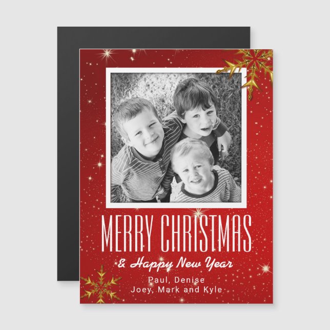 Snflakes Red Merry Christmas 5x7 Photo Magnet (Anverso/Reverso)