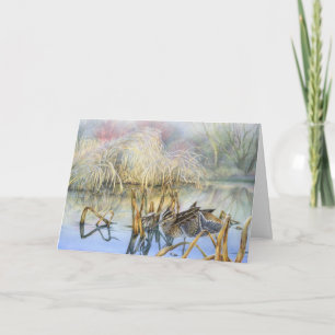 Snipe en una fría y helada tarjeta de arte matutin