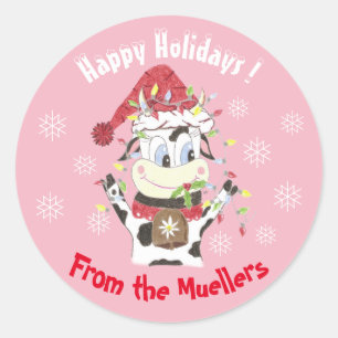 Snowbell, vaca: Felices fiestas pegatinas rosados