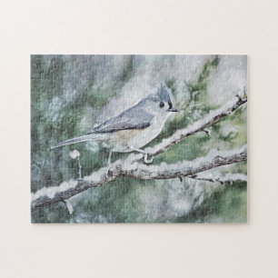Snowbird Tufly Titmouse Bird Art Puzzle
