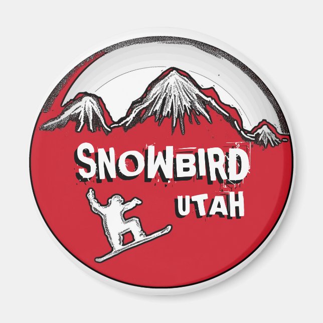 Snowbird Utah tema negro rojo imán de snowboard (Frente)