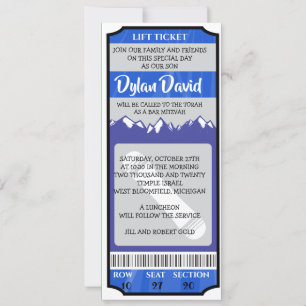 SNOWBOARD TICKET Bar Bat Mitzvah Invitación