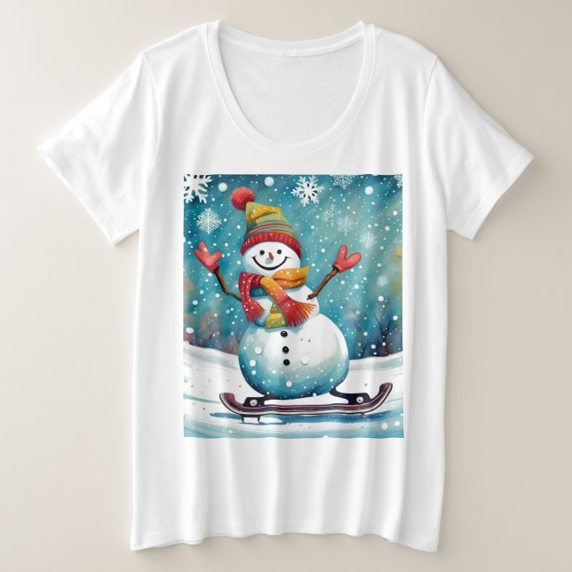 Snowboarding Snowman - Camiseta de tamaño superior (Anverso del diseño)