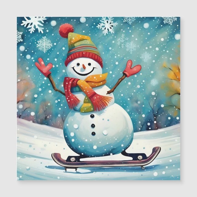 Snowboarding Snowman - Tarjeta magnética (Anverso)