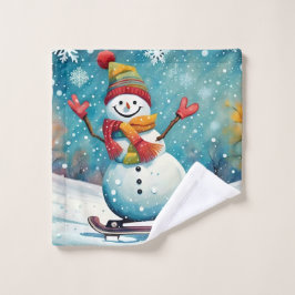 Snowboarding Snowman Washcloth