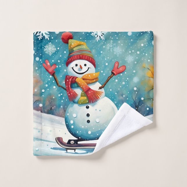 Snowboarding Snowman Washcloth (Toallita)