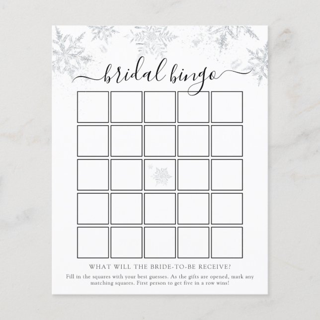 Snowflake Bridal Shower Bingo Tarjeta de juego (Anverso)