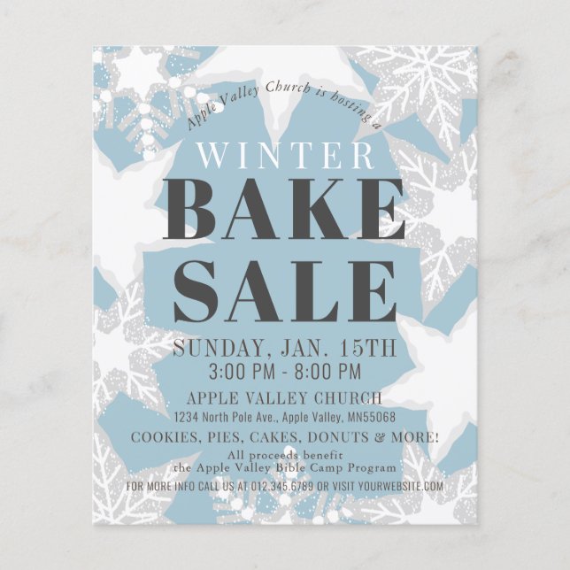 Snowflake Cookies Sale Bake Blue Flyer (Frente)
