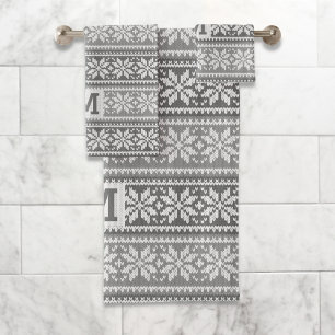Snowflake Faux Knit Sweet Pattern Monograma Gris