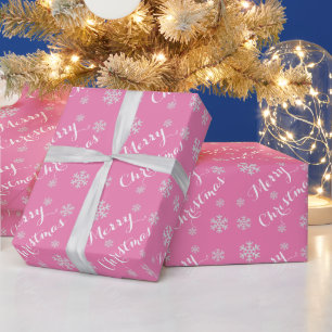 Snowflake Feliz Navidad Papel envuelto en rosa