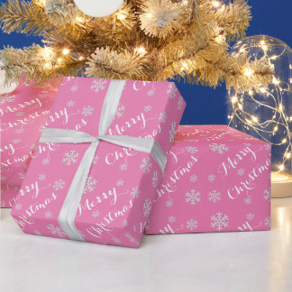 Snowflake Feliz Navidad Papel envuelto en rosa
