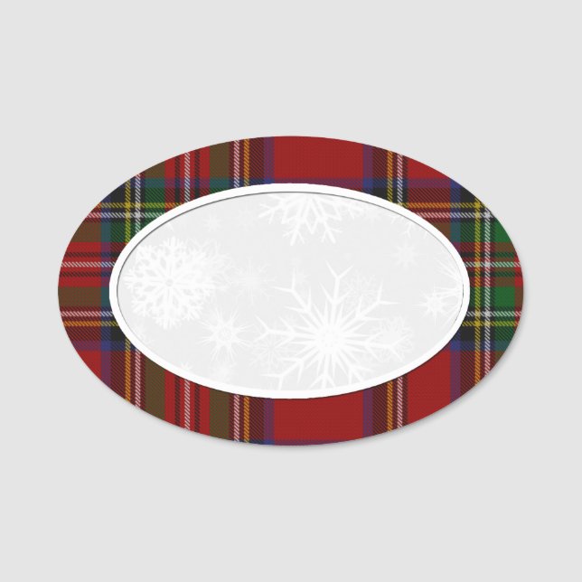 Snowflake Royal Stewart Plaid Name Etiqueta (Anverso)