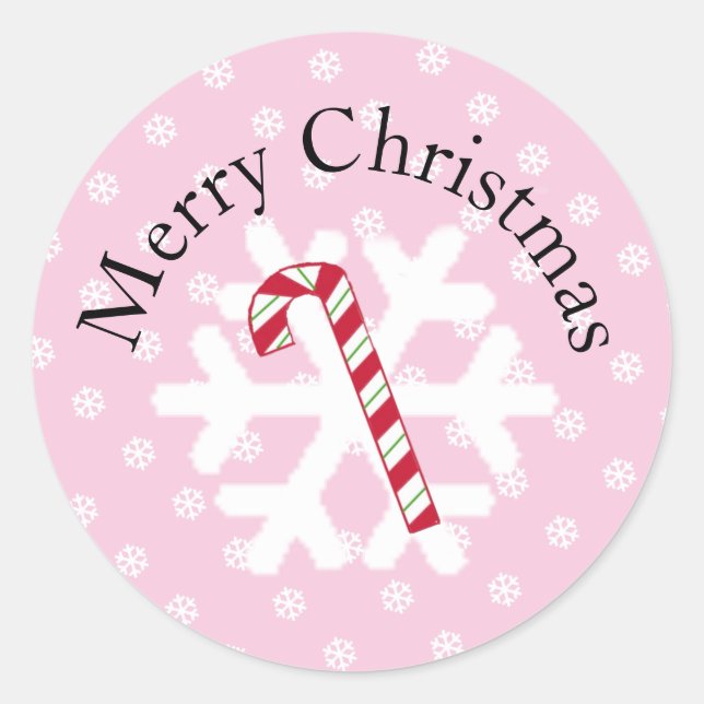 Snowflake y Candy Cane Classic Round Pegatina (Anverso)