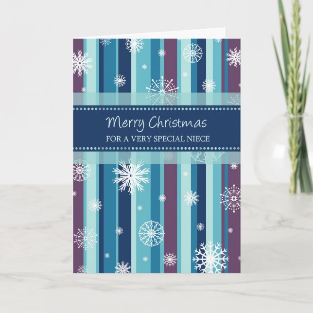 Snowflakes and Stripes Niece Feliz Navidad Card (Anverso)