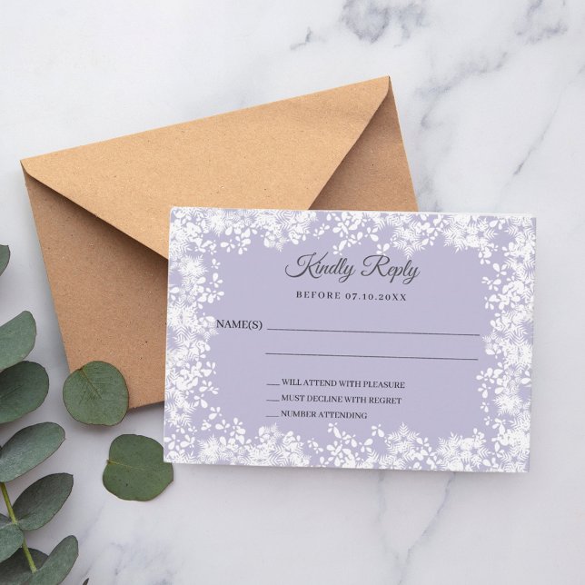 Snowflakes dusty lavender winter wedding RSVP (Subido por el creador)