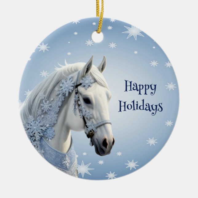 Snowflakes Horse Holiday Ornamento de Navidad (Frente)
