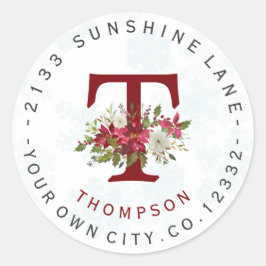 Snowflakes Poinsettia Monograma Etiqueta de direcc