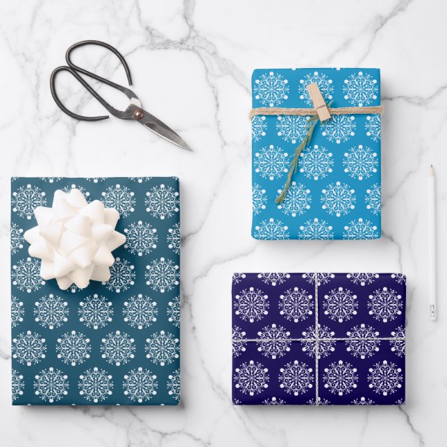 Snowflakes Tiled Design Hojas de papel para envolv (Anverso)