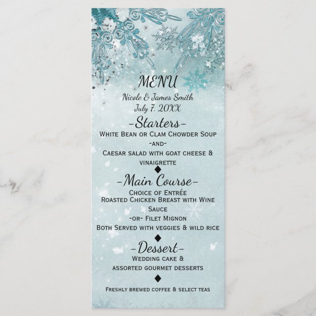 Snowflakes Winter Wonderland Holiday Sparkle Menu (Anverso)