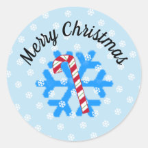 Snowflakes y Candy Cane Classic Round Pegatina