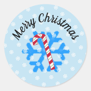 Snowflakes y Candy Cane Classic Round Pegatina