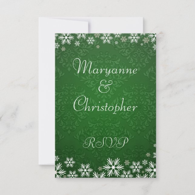 Snowflakes y la boda verde Damask RSVP (Anverso)