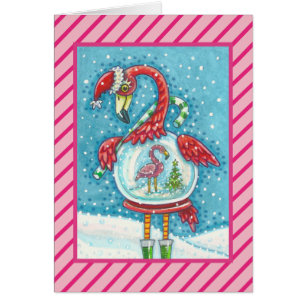 SNOWGLOBE DE FLAMINGO ROSA, TARJETA DE RECIBIMIENT