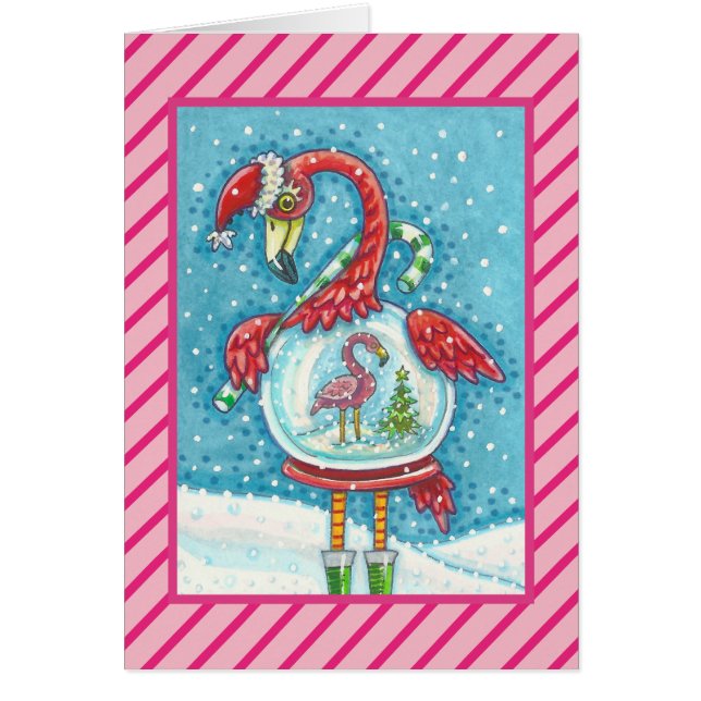 SNOWGLOBE DE FLAMINGO ROSA, TARJETA DE RECIBIMIENT (Frente)