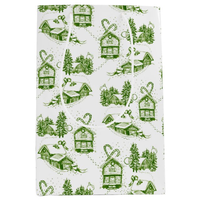 Snowley Navidades Toile | Bolsa verde de regalo pe (Anverso)